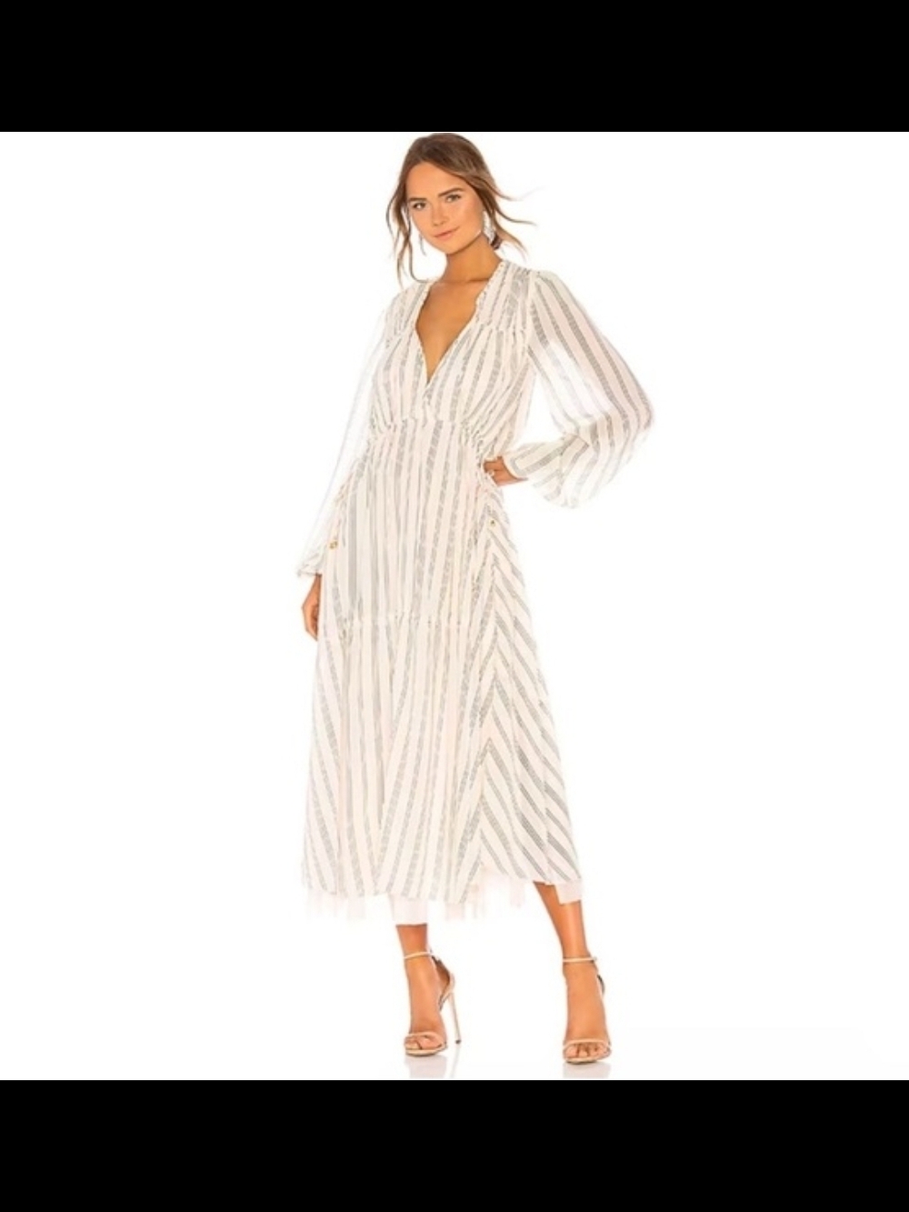 We Are Hah Striped Sheer V-Neck Maxi Dress - White S